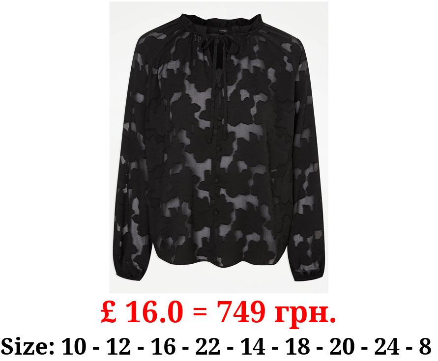 Black Floral Popover Blouse