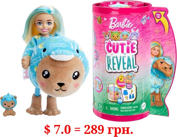 Barbie Cutie Reveal Chelsea Doll & Accessories, Animal Plush Costume & 6 Surprises Including Color Change, Teddy Bear as Dolphin