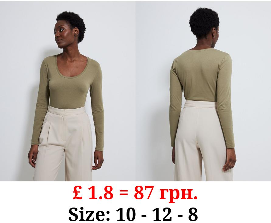 Khaki Basic Long Sleeve Top