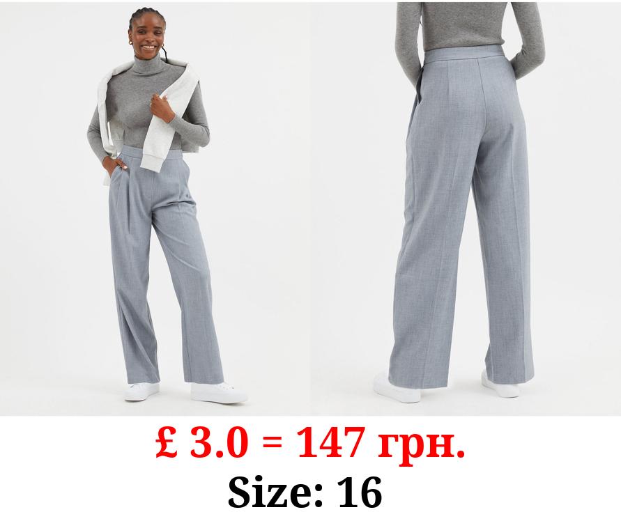Grey Pleated Wide Leg Trousers