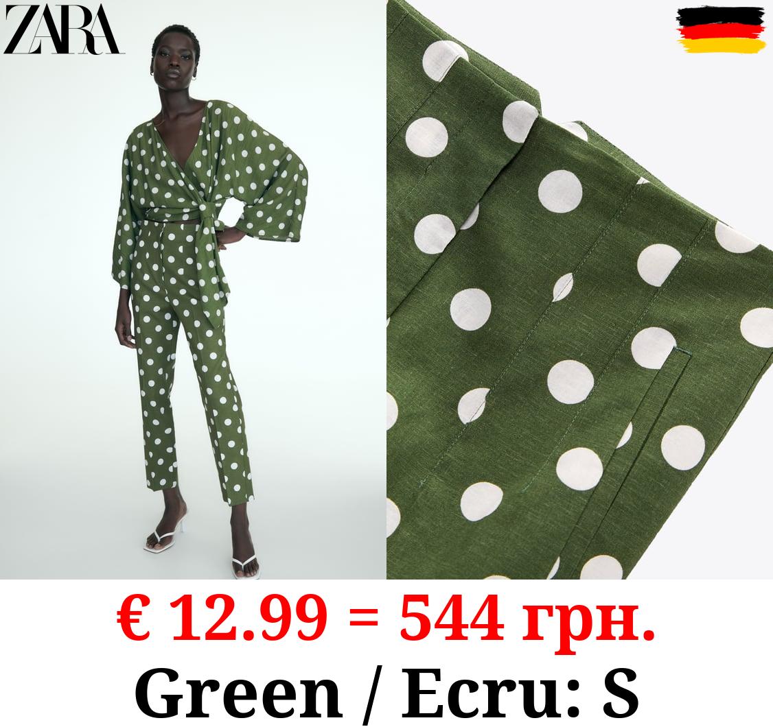 LINEN BLEND HIGH-WAIST POLKA DOT TROUSERS