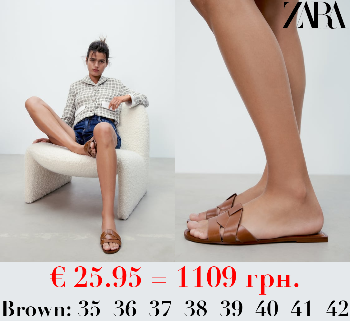 FLAT CRISS-CROSS LEATHER SLIDER SANDALS