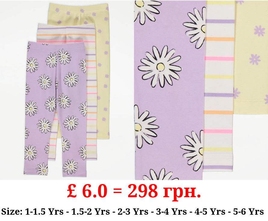 Daisy Floral Stripe Leggings 3 Pack