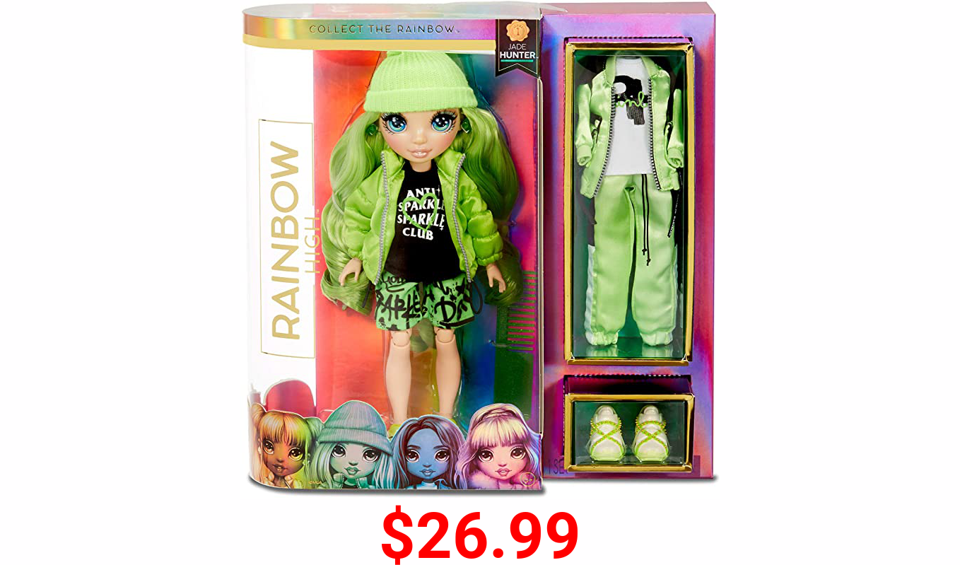 Rainbow High Rainbow Surprise Jade Hunter - Green Clothes Fashion Doll with 2 Complete Mix & Match Outfits and Accessories, Toys for Kids 4 to 15 Years Old