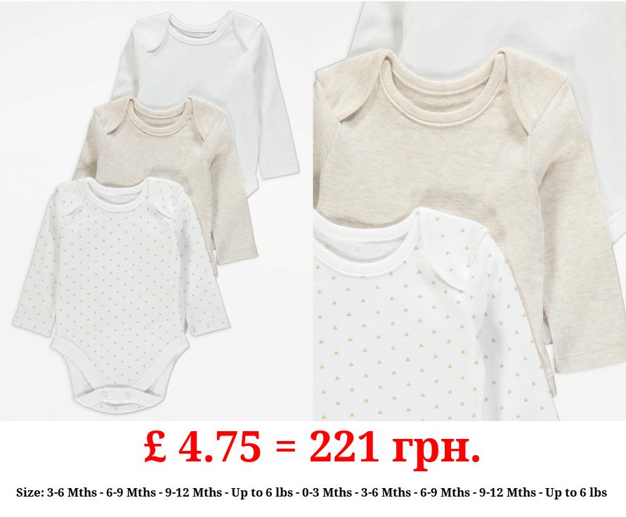 White Mini Triangle Long Sleeve Bodysuits 3 Pack