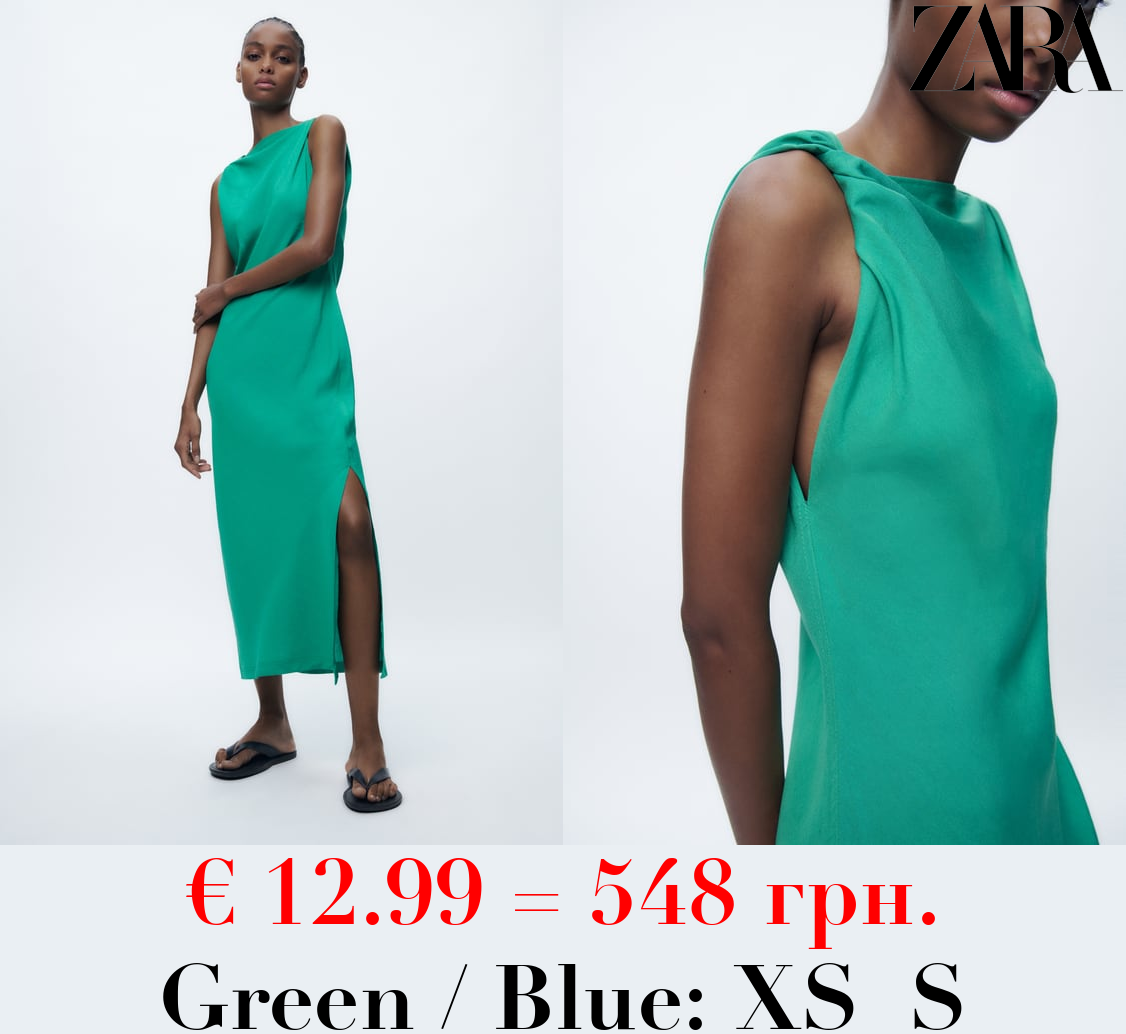 GATHERED LINEN BLEND DRESS