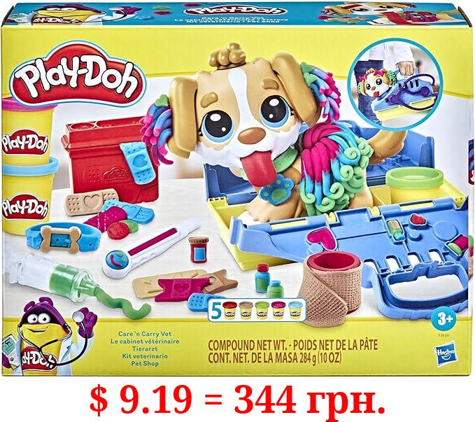 Play-Doh Care 'n Carry Vet Playset for Kids 3 Years and Up with Toy Dog, Storage, 10 Tools, and 5 Modeling Compound Colors, Non-Toxic