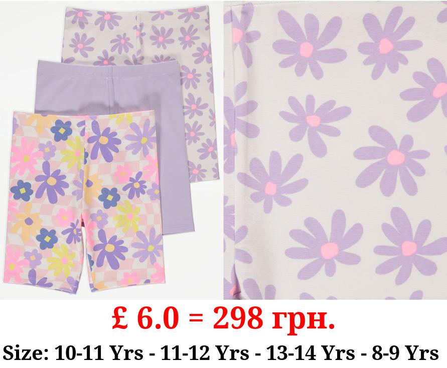 Lilac Floral Cycling Shorts 3 Pack