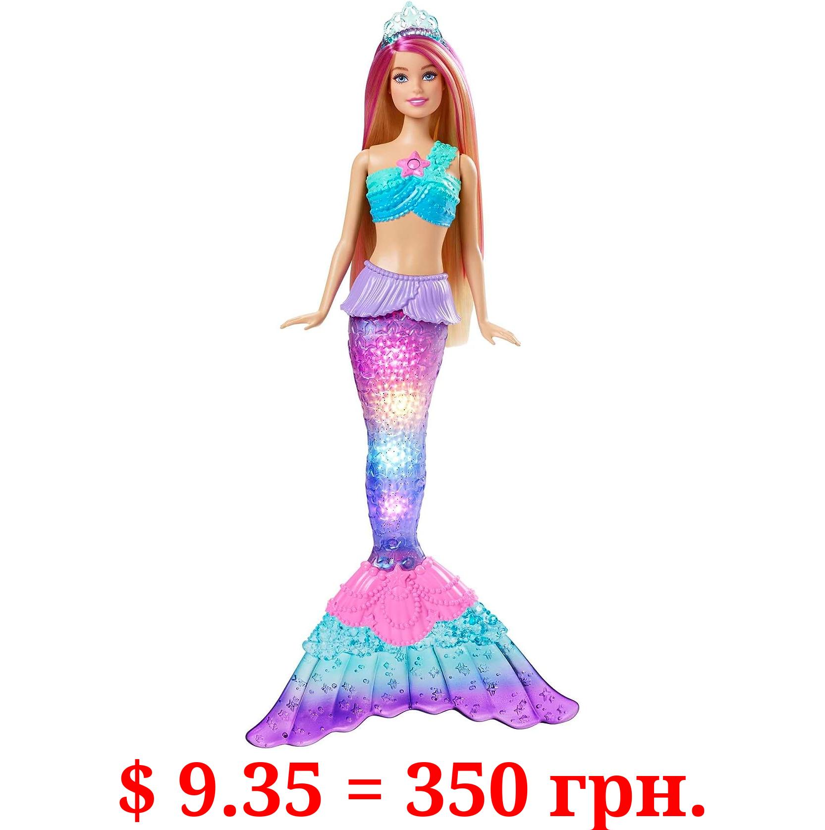 Barbie Dreamtopia Doll, Mermaid Toy with Water-Activated Light-Up Tail, Pink-Streaked Hair & 4 Colorful Light Shows , 12 inches