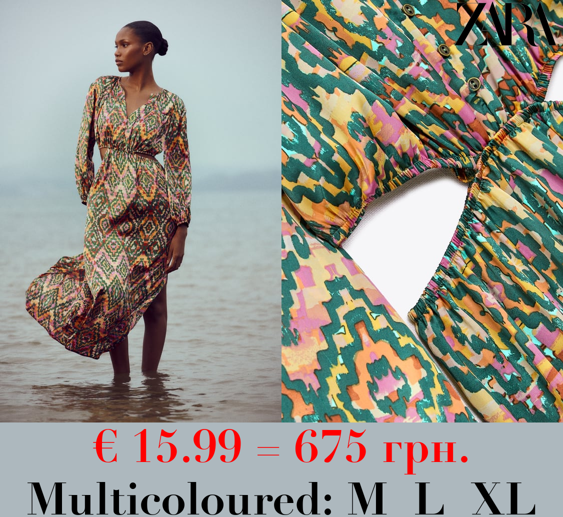 PRINTED MIDI DRESS WITH CUT-OUT DETAIL
