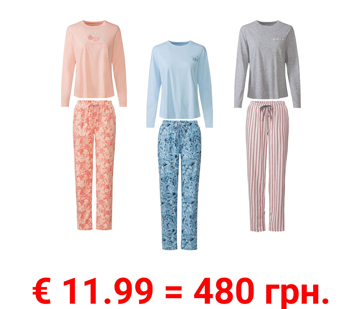 esmara® Damen Pyjama, aus weichem Single-Jersey