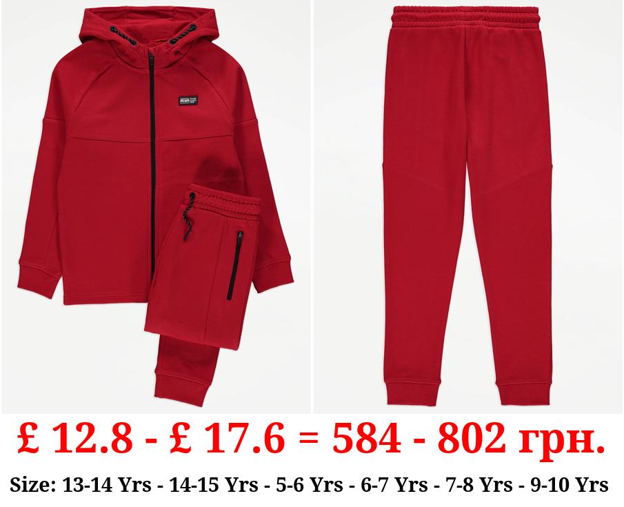 Red Pique Zip Up Hoodie and Joggers Outfit