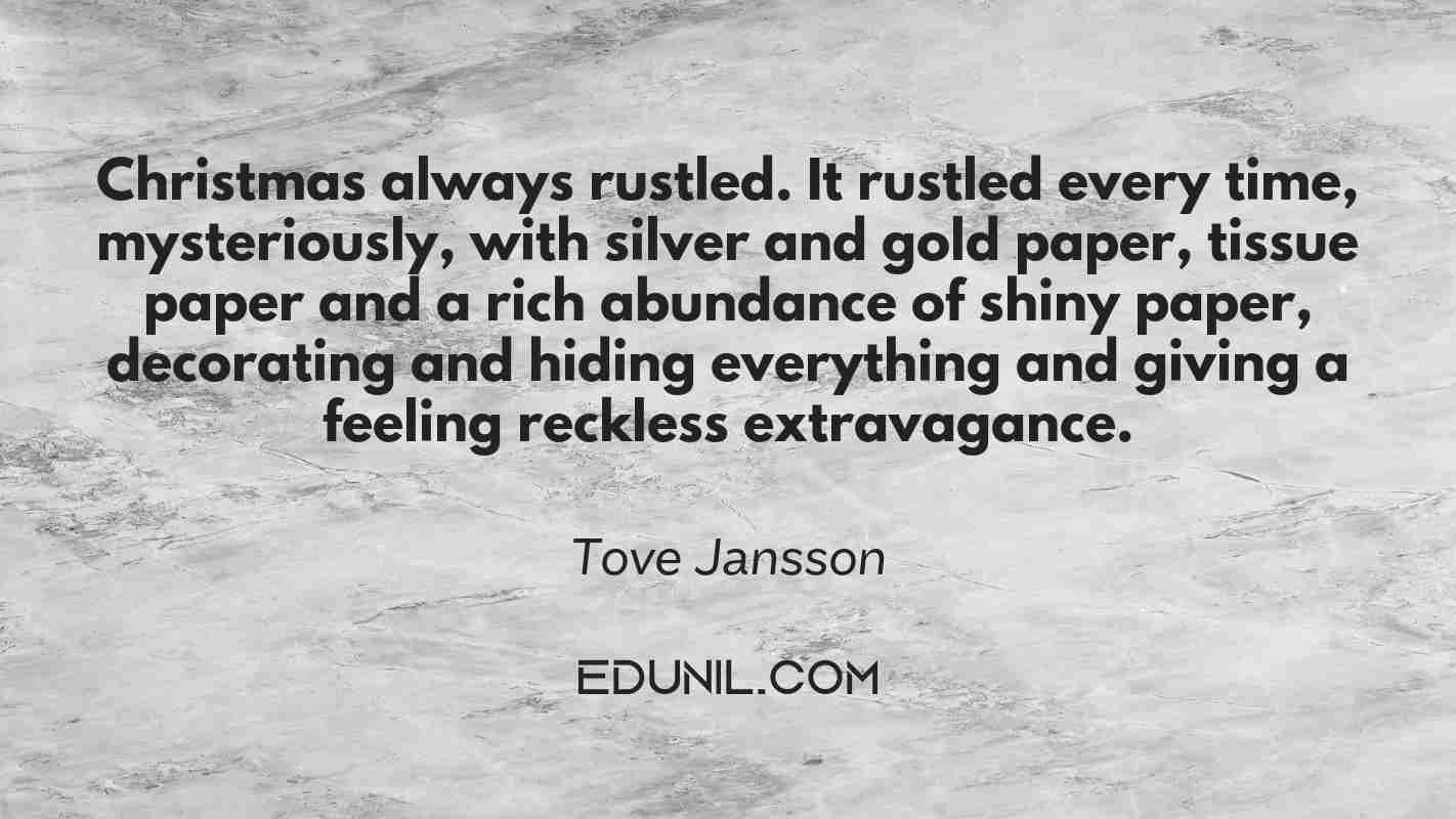 Christmas always rustled. It rustled every time, mysteriously, with silver and gold paper, tissue paper and a rich abundance of shiny paper, decorating and hiding everything and giving a feeling reckless extravagance. - Tove Jansson
