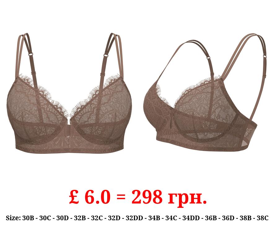 Deep Medium Nude Pretty Lace Non-Padded Bra