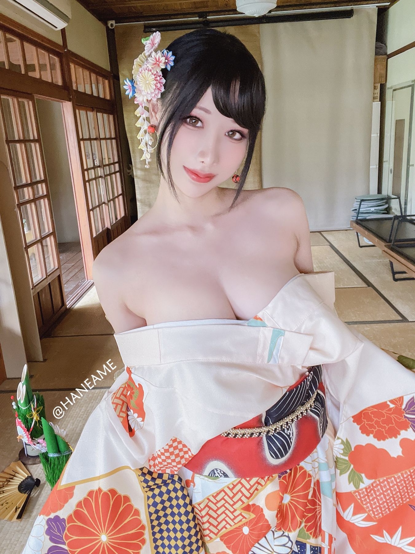 HaneAme 雨波 — Flower Print Kimono Girl 13