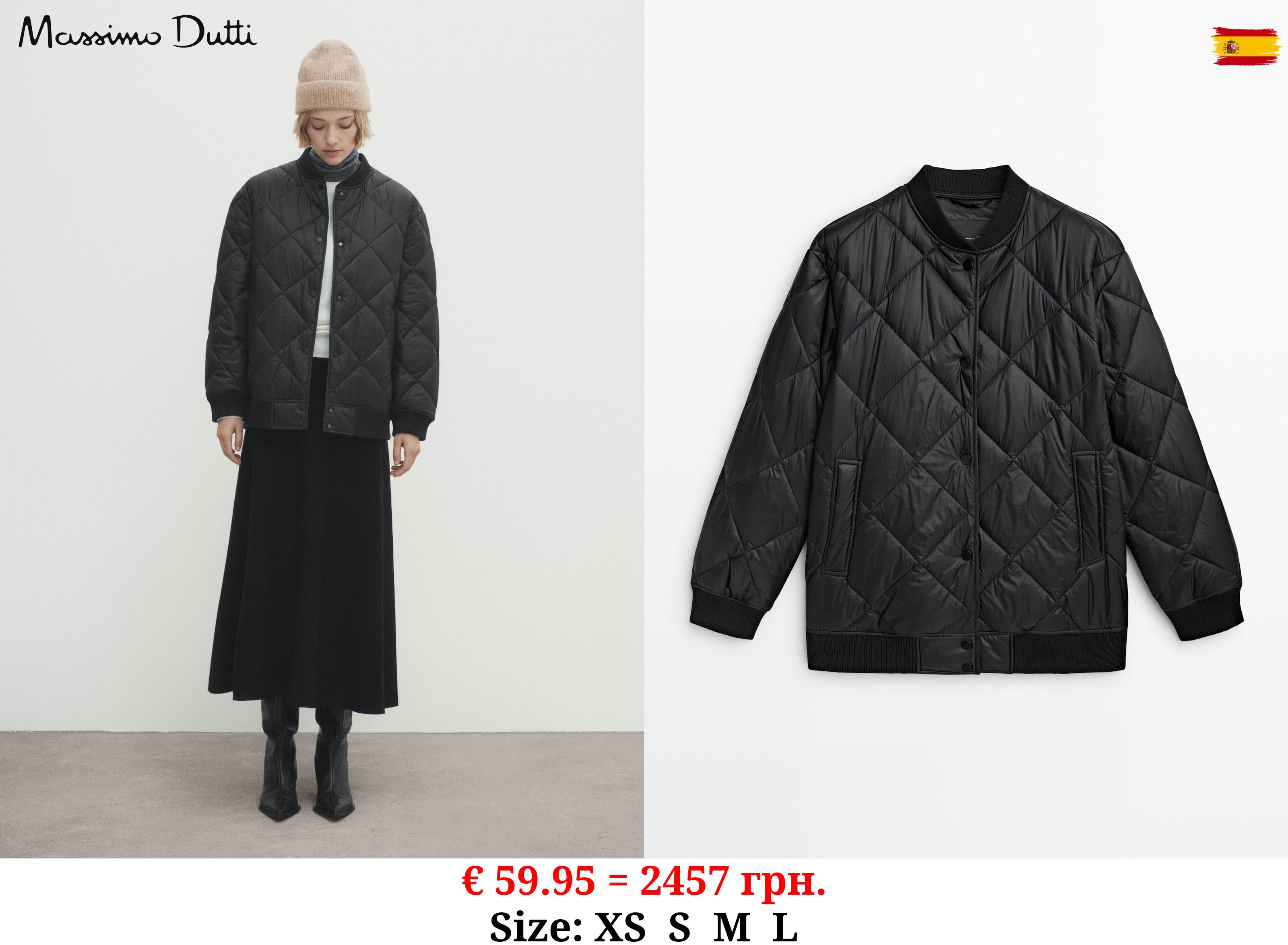 Quilted diamond-pattern bomber jacket BLACK