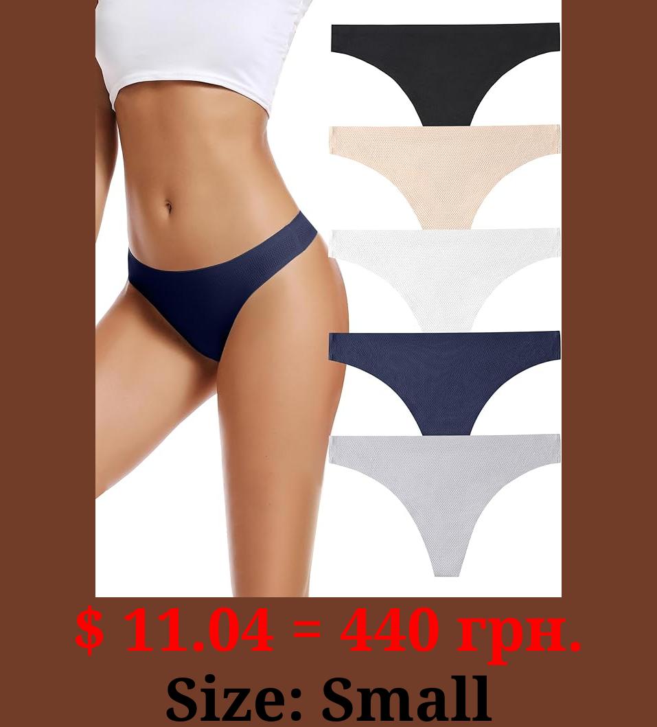 voenxe Seamless Women Underwear Thongs,No Show Ladies Thong,No Line Breathable Comfortable Panties Undies for Women 5-Pack