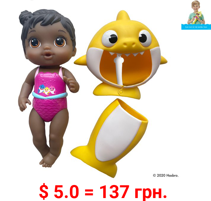 Baby Alive, Baby Shark Black Hair Doll, with Tail and Hood, Waterplay Toy