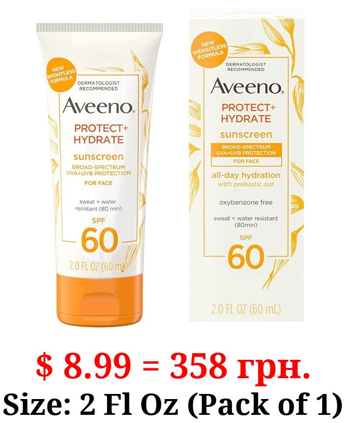 Aveeno Protect + Hydrate Moisturizing Face Sunscreen Lotion With Broad Spectrum Spf 60 & Prebiotic Oat, Weightless & Refreshing Feel, Paraben-free, Oil-free, Oxybenzone-free, 2.0 ounces