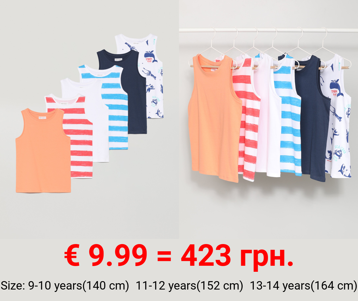 6-Pack of printed and plain strappy tops