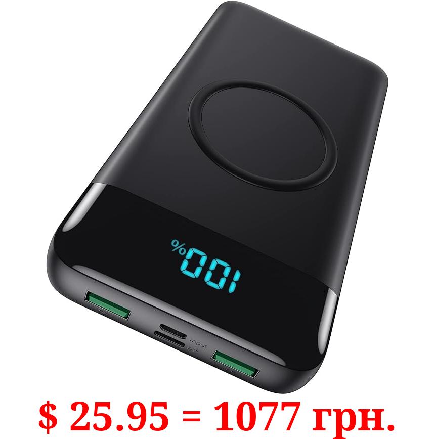 Wireless Portable Charger 30,800mAh 15W Wireless Charging 25W PD QC4.0 Fast Charging Smart LCD Display USB-C Power Bank, 4 Output External Battery Pack Compatible with iPhone 15/14/13/12, Samsung etc