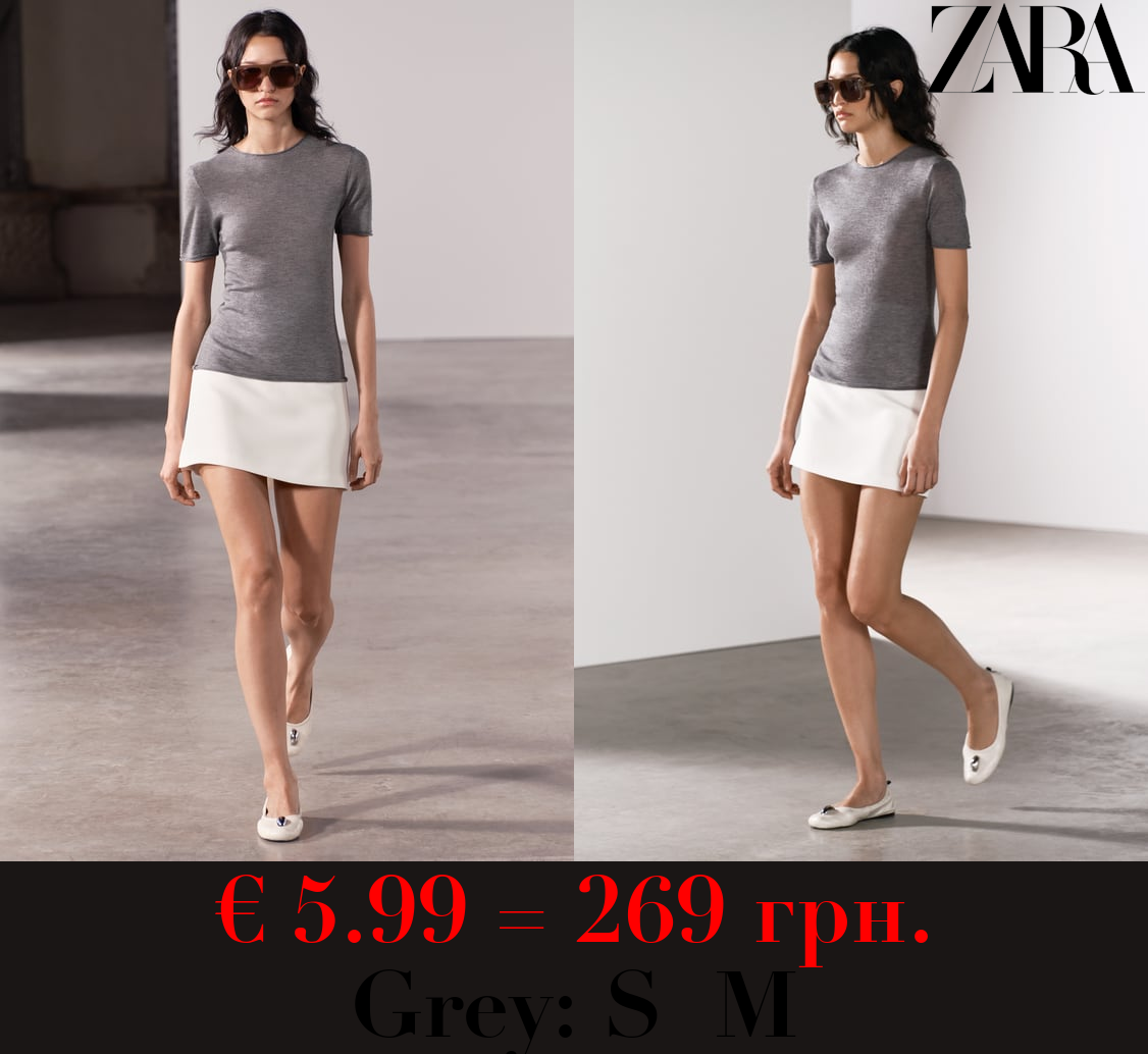 PLAIN SHORT SLEEVE WOOL AND SILK BLEND T-SHIRT