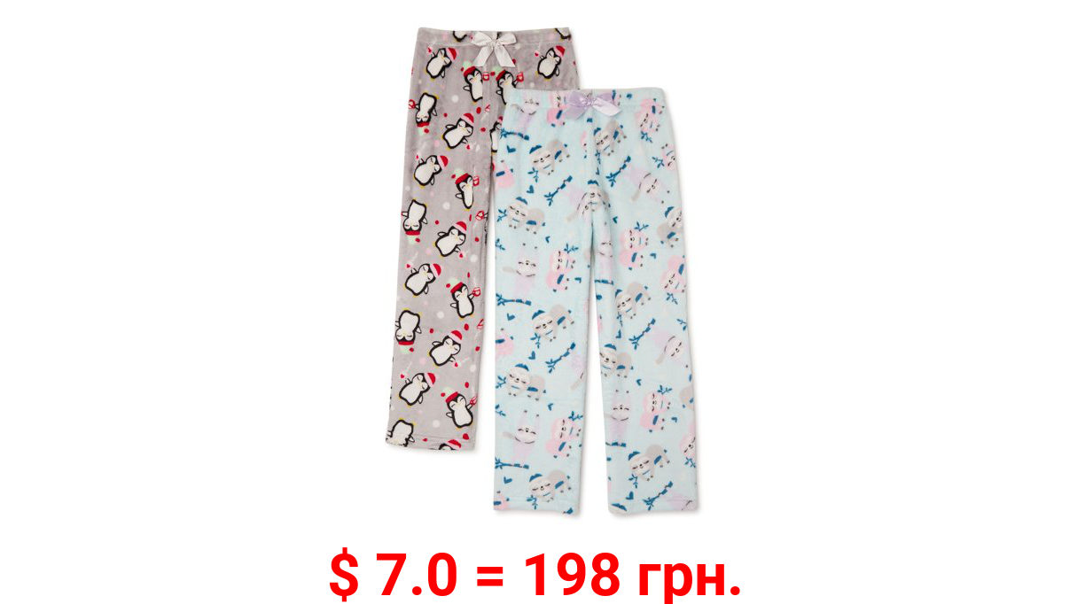 Wonder Nation Girls' Cozy Pajama Pants, 2 Pack, Sizes 4-18 & Plus