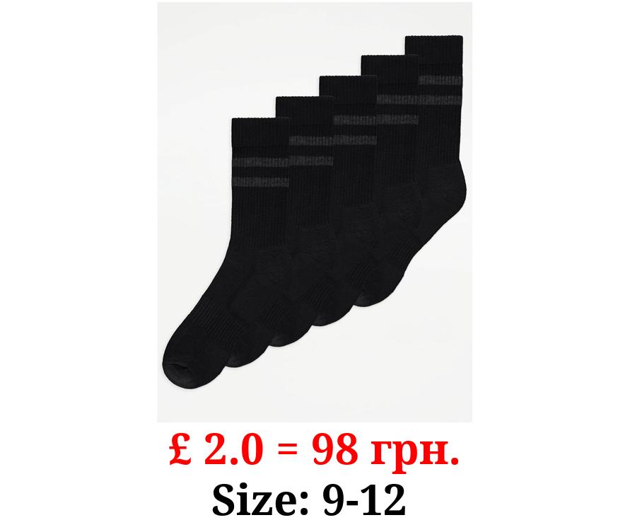 Black Stripe Cotton Rich Sports Socks 5 Pack
