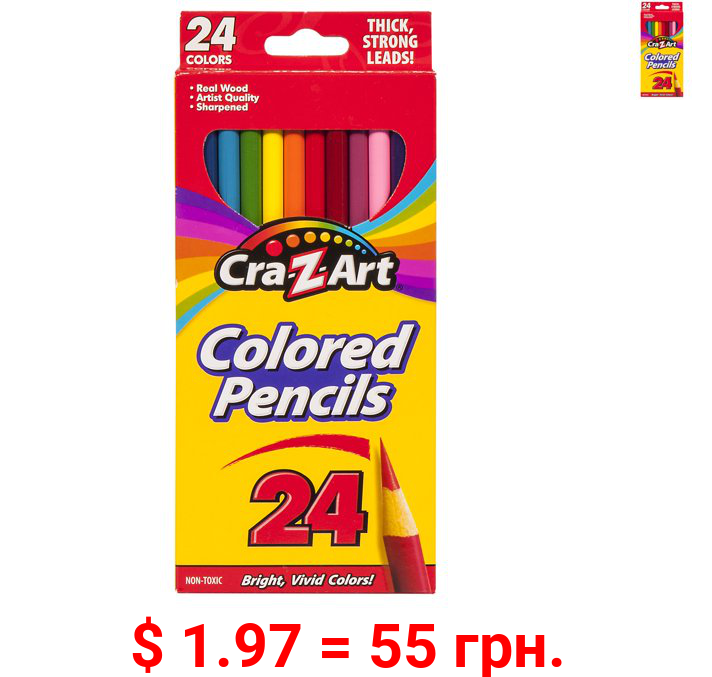 Cra-Z-Art Real Wood, Pre-Sharpened Strong Colored Pencils, 24 Count