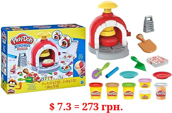 Play-Doh Kitchen Creations Pizza Oven Playset, Play Food Toy for Kids 3 Years and Up, 6 Cans of Modeling Compound, 8 Accessories, Non-Toxic