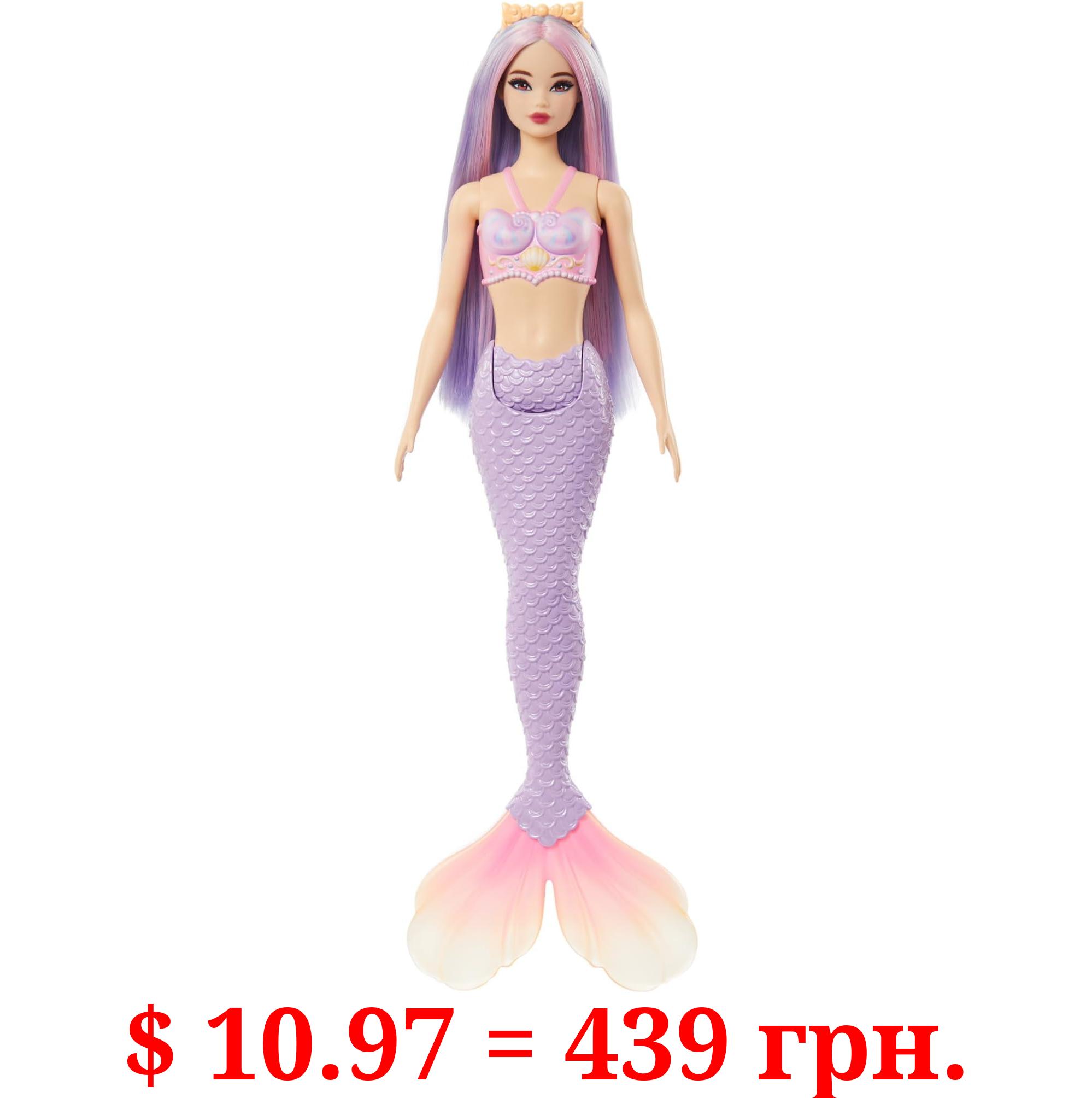 Barbie Mermaid Dolls with Fantasy Hair and Headband Accessories, Mermaid Toys with Shell-Inspired Bodices and Colorful Tails