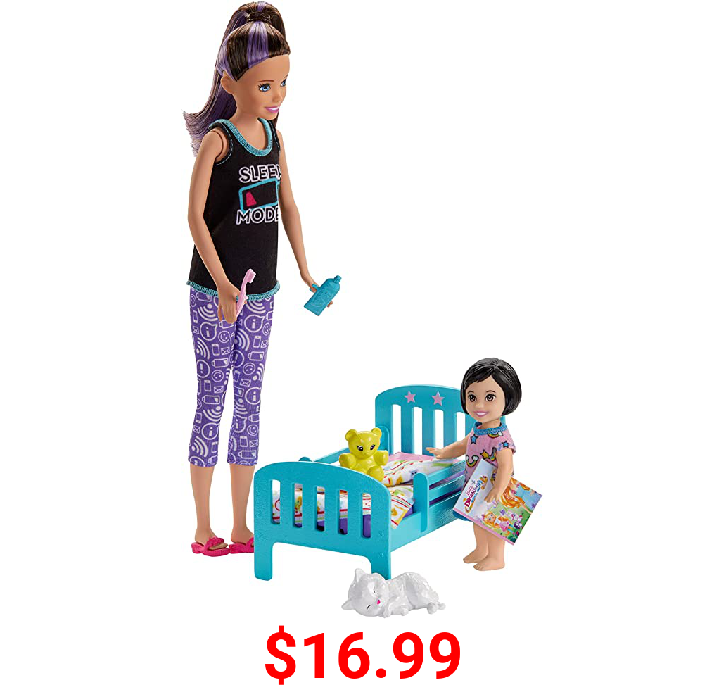 Barbie Skipper Babysitters Inc. Bedtime Playset with Babysitting Skipper Doll, Toddler Doll with Glow-in-the-Dark Pajamas and Accessories for Kids 3 to 7 Years Old