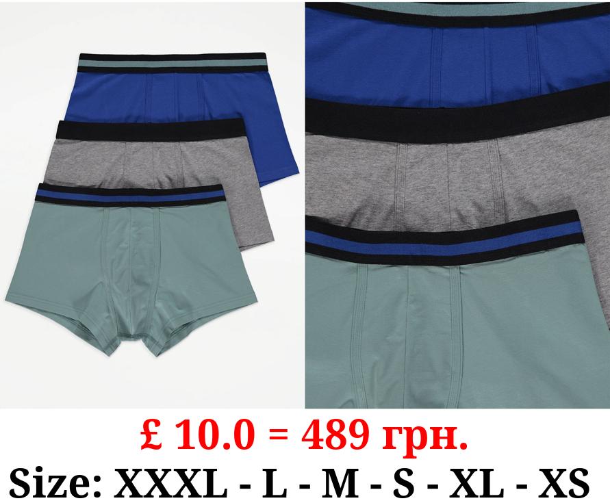 Plain Stripe Waistband Hipster Trunks 3 Pack