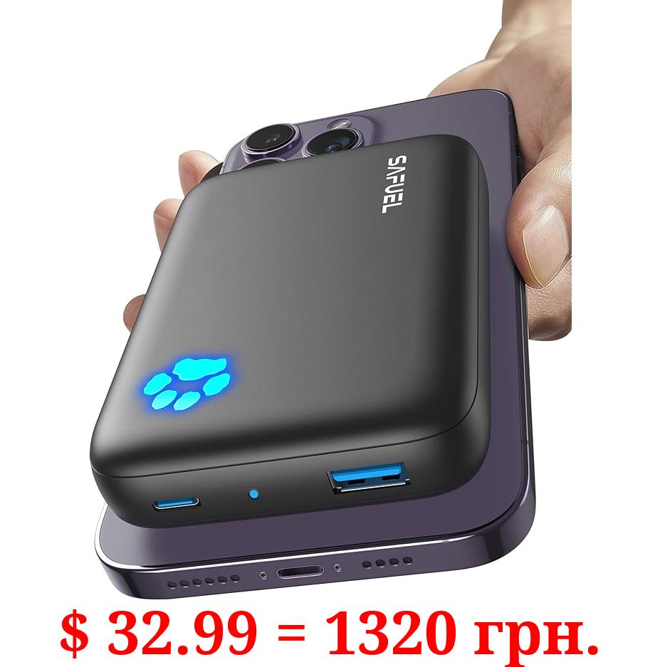 SAFUEL Magnetic Portable Charger, 10000mAh Wireless Magnetic Power Bank, 20W PD QC3.0 Fast Charging Battery Bank, USB C in&Out Battery Pack for iPhone 14 13 12 Pro Max Mini Plus and Magnetic Case