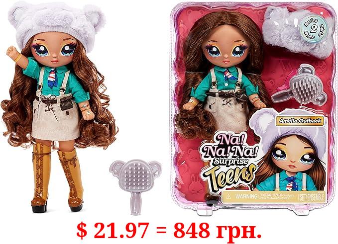 Na Na Na Surprise Teens 11" Fashion Doll Amelia Outback, Soft, Poseable, Brown Hair, Adorable Animal-inspired Koala Hat Outfit & Accessories, Gift for Kids, Toy for Girls & Boys Ages 5 6 7 8+ Years