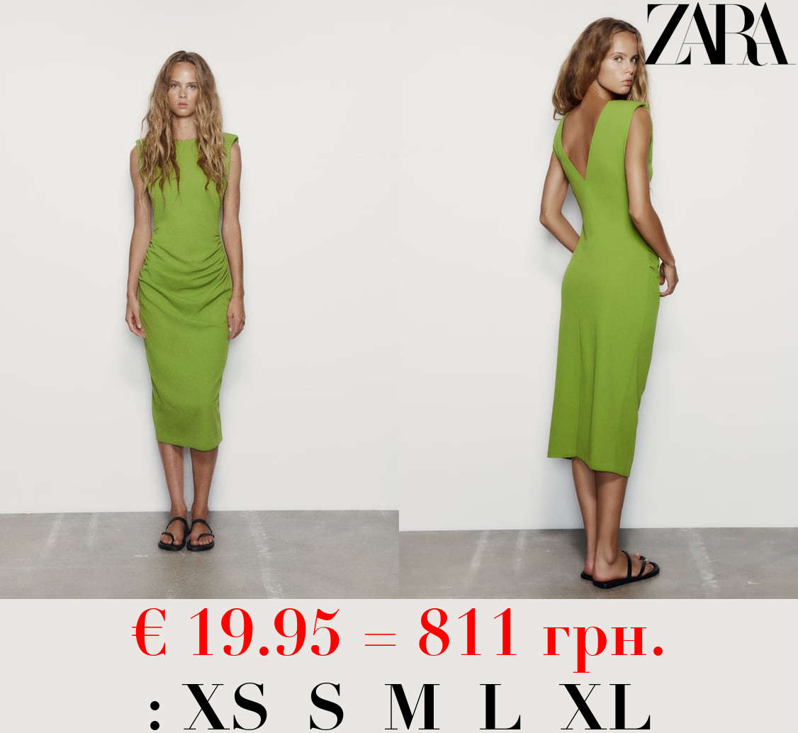 FITTED MIDI DRESS WITH PADDED SHOULDERS