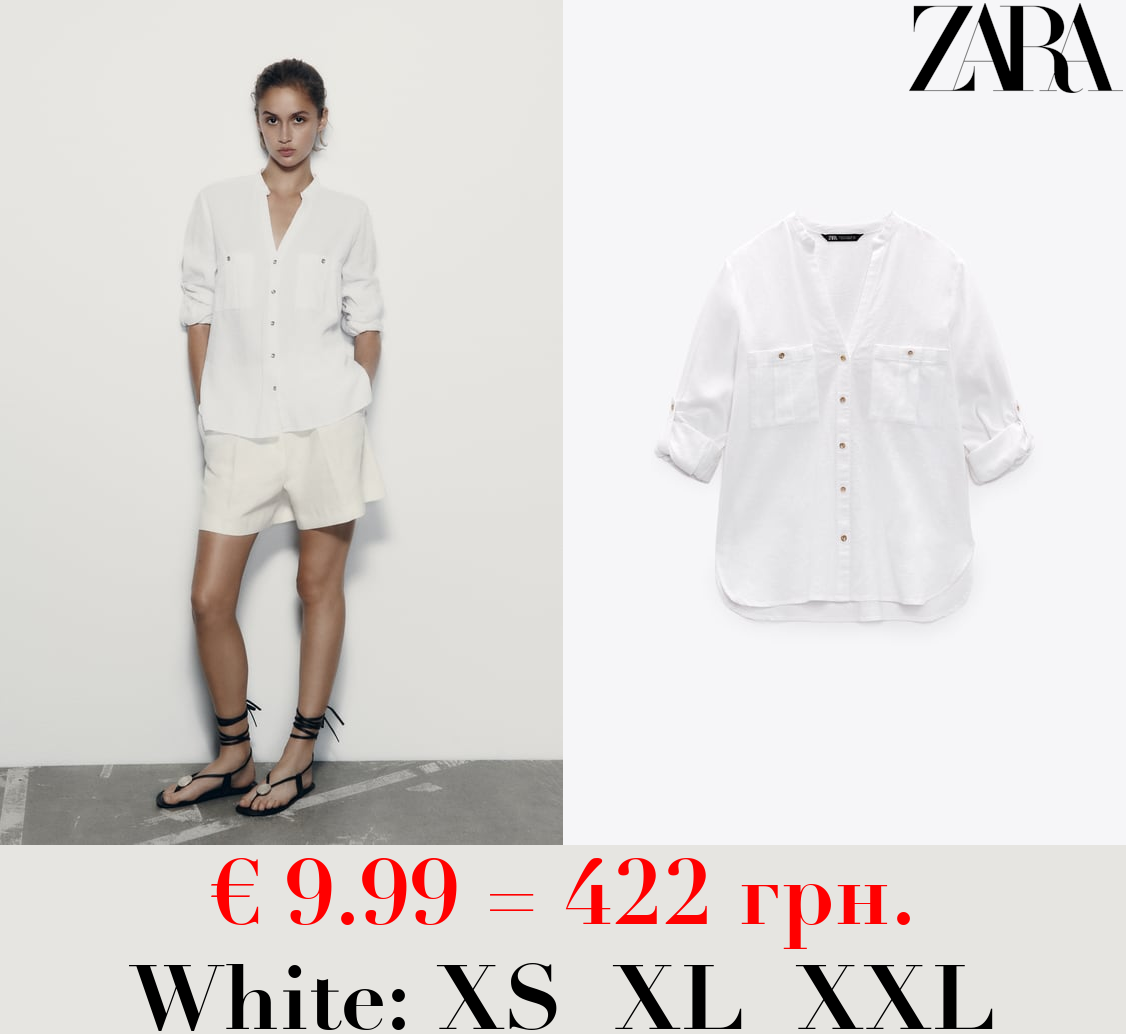 ROLL-UP SLEEVE LINEN BLEND SHIRT