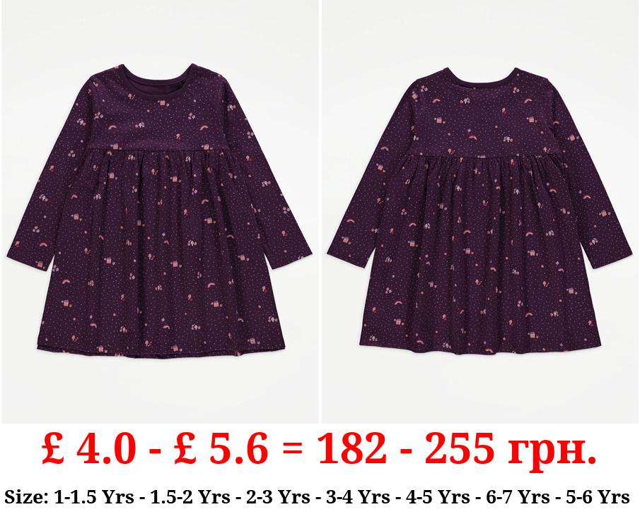 Purple Polka Dot Mushroom Long Sleeve Dress