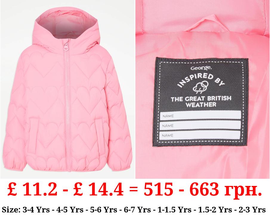 Pink Heart Quilted Padded Jacket