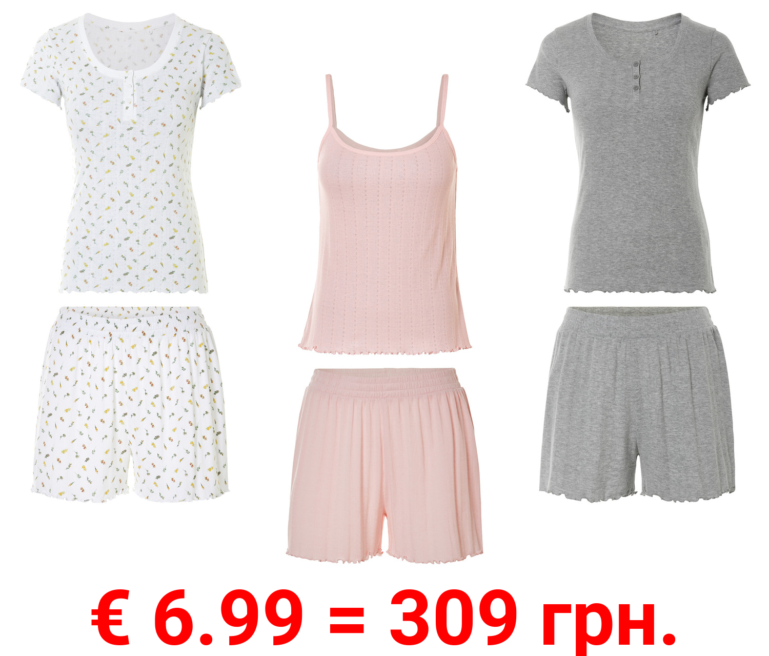 esmara® Damen Pyjama, kurz, mit Baumwolle