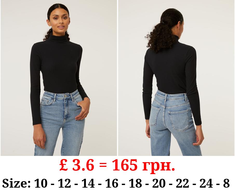 Black Ribbed Roll Neck Jumper