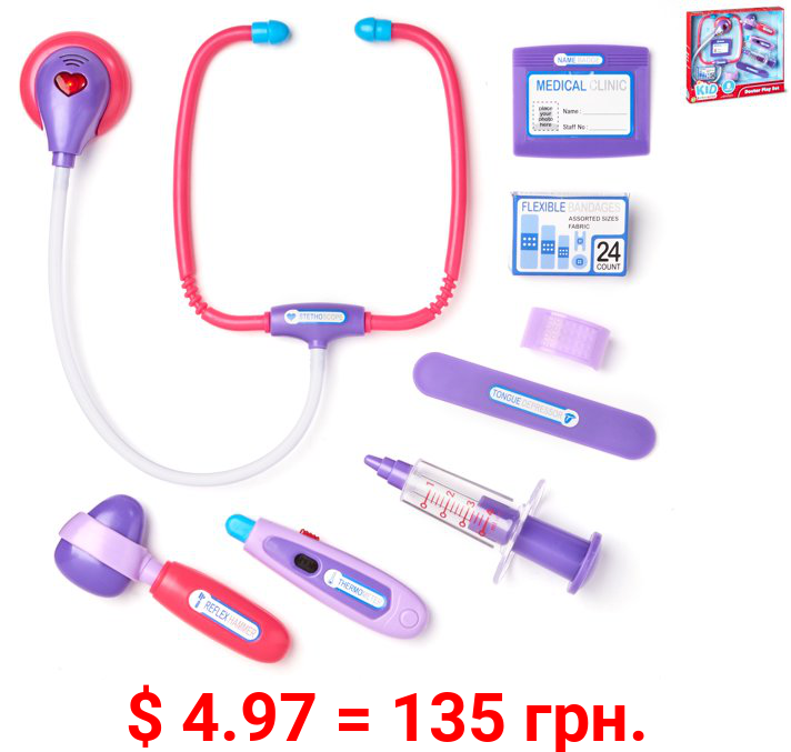 Kid Connection Doctor Play Set with Stethoscope, Multiple Colors, 8 Pieces