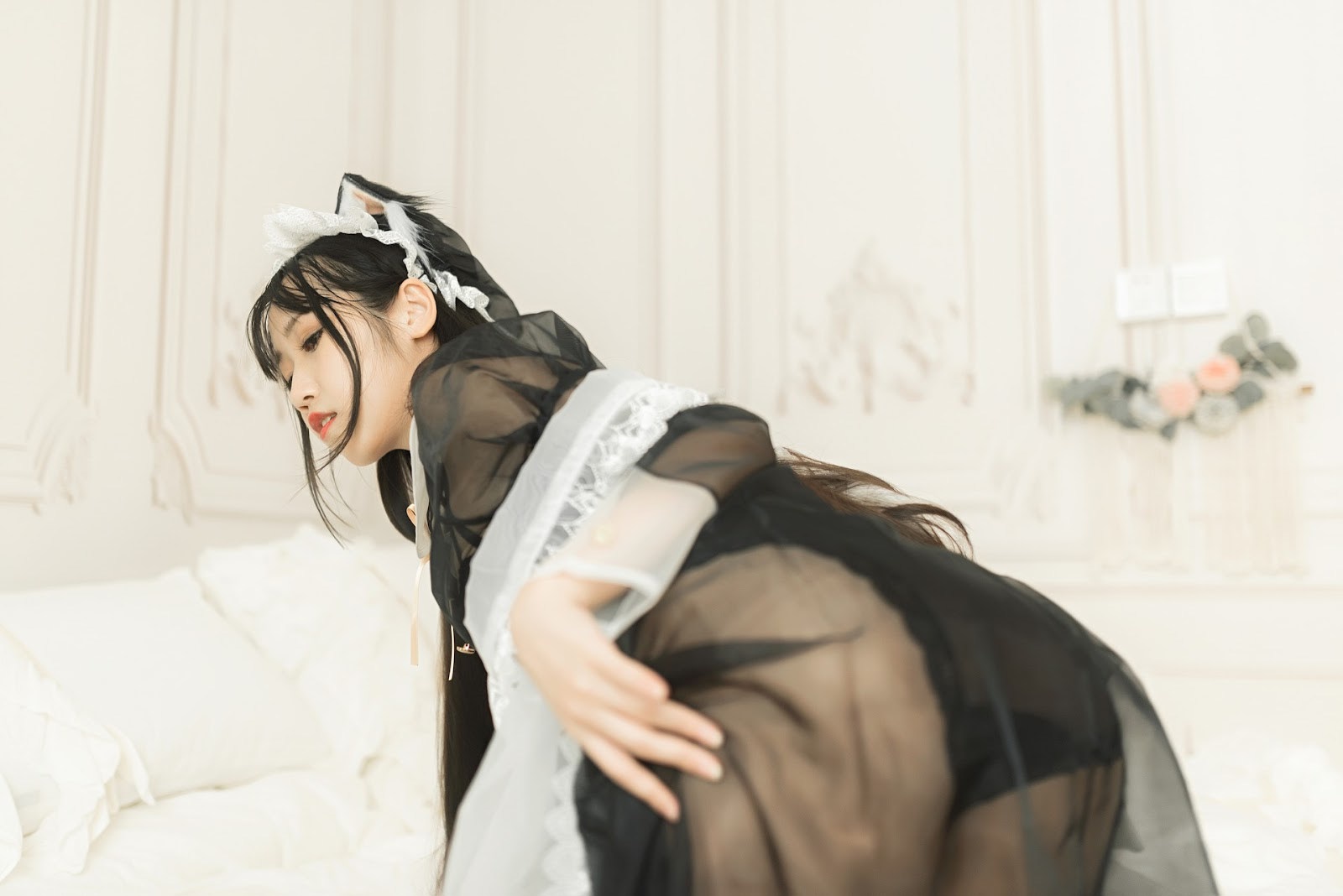 Cosplay 不呆猫 透明黑丝女仆 10