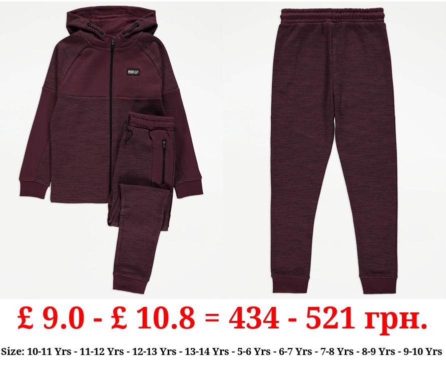 Burgundy Pique Zip Up Hoodie and Joggers Outfit