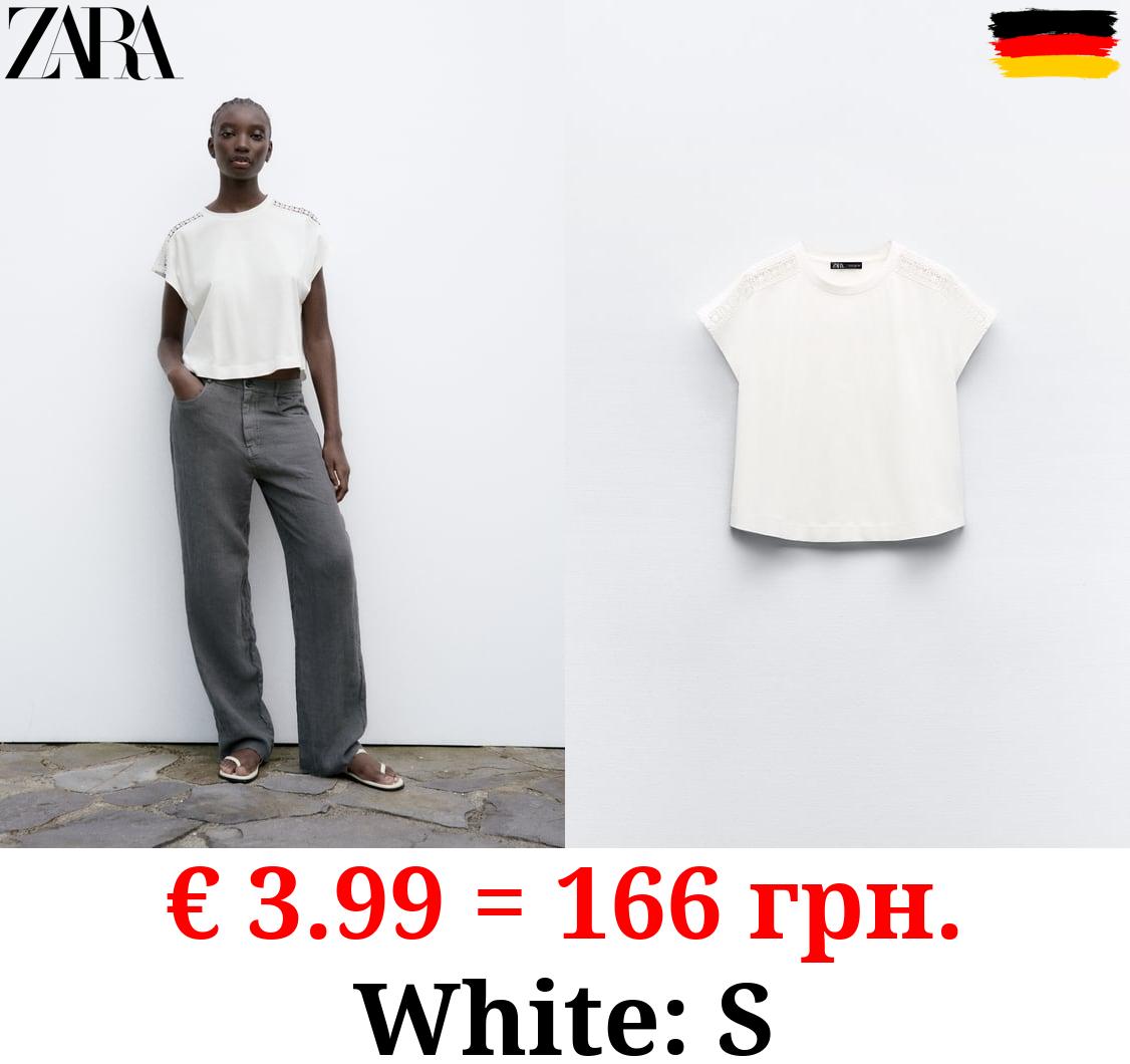 CONTRAST EMBELLISHED TRIM T-SHIRT