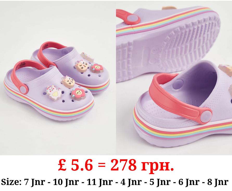 Lilac Rainbow Light Up Badge Clogs