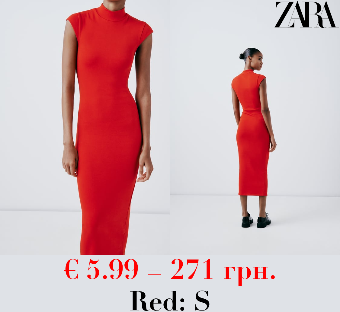 RIBBED MOCK TURTLENECK MIDI DRESS