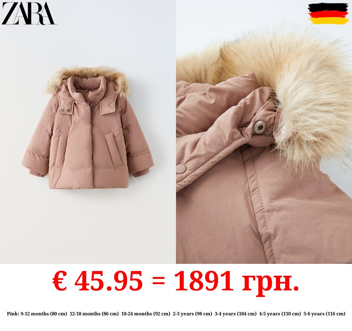 DOWN FEATHER PUFFER JACKET WITH WATER-REPELLENT FAUX FUR HOOD