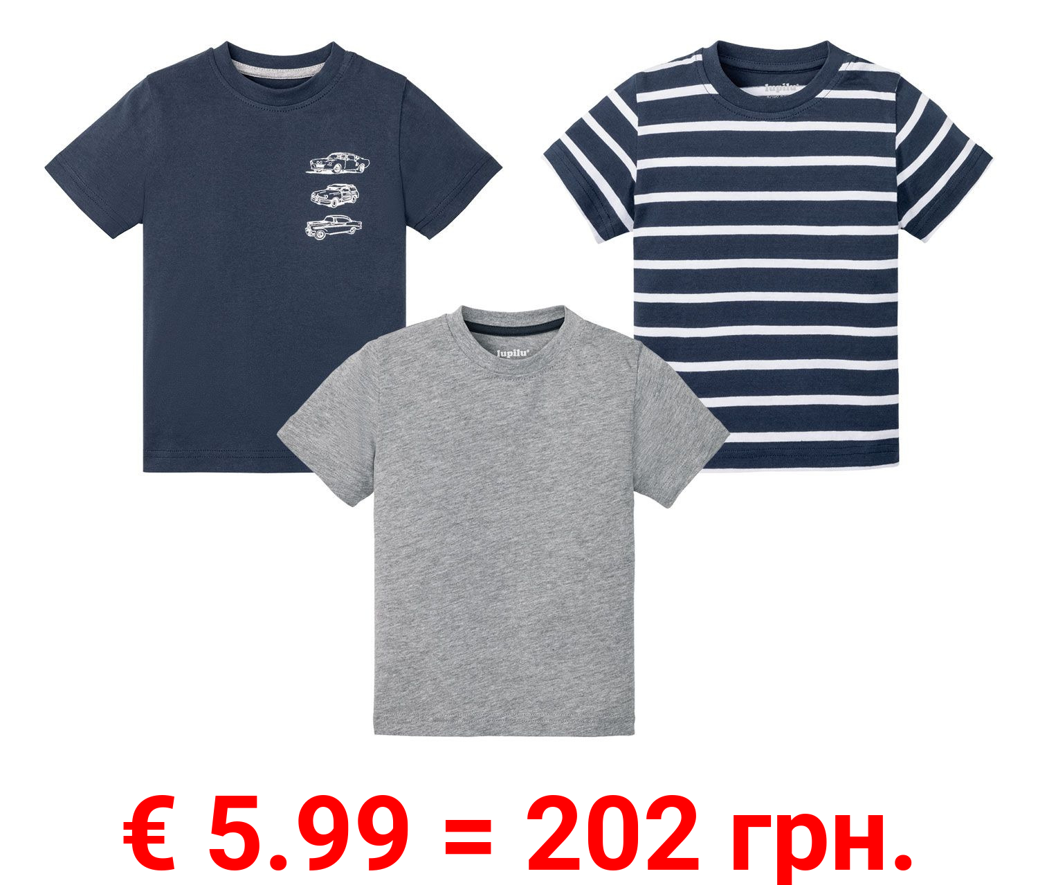 LUPILU® Kleinkinder Jungen T-Shirts, 3 Stück, mit Bio-Baumwolle