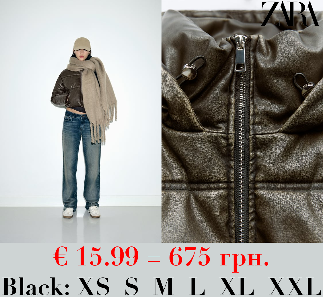 LEATHER EFFECT SHORT PUFFER ANORAK